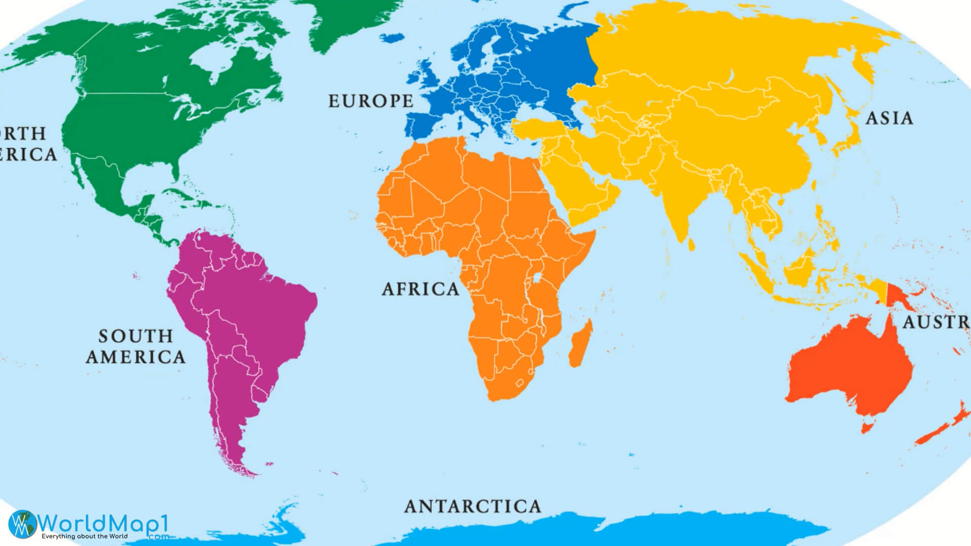 Antarctica and World Colorful Map